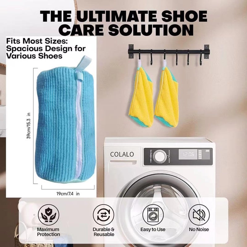 Fachoige Shoe Washing Machine Bag, Shoe Laundry Bags for Washing Machine, 2 Pcs Snkear Shoe Washing Bag, Laundry Shoe Bag for Washer and Dryer, Reusable Shoe Washing Bags (Blue) - Image 4